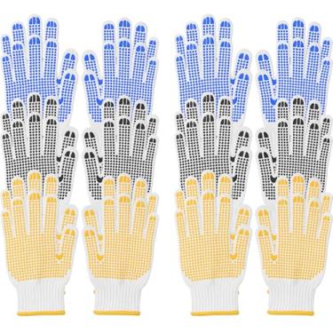 Imagem de 12 pares de luvas de trabalho a granel com aderência pontilhada de PVC, luvas de malha de segurança para construção, jardinagem, pintura, mecânica, uso industrial, reutilizáveis, luvas protetoras