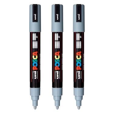 Imagem de posca Marcadores de tinta à base de água PC-5M, ponta média reversível (1,8-2,5 mm), cinza, 3 unidades