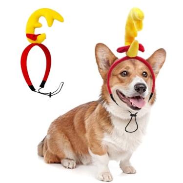 Imagem de ANIAC Tiara de chifres de cachorro para cães pequenos, médios e grandes, acessórios de cabeça de alce para Natal, Halloween (amarelo, pequeno)