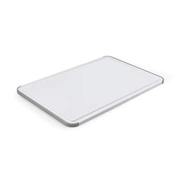 Imagem de KitchenAid Tábua de corte de plástico clássica com canaleta de perímetro e bordas antiderrapantes, pode ser lavada na lava-louças, 30,5 x 45,7 cm, branca e cinza