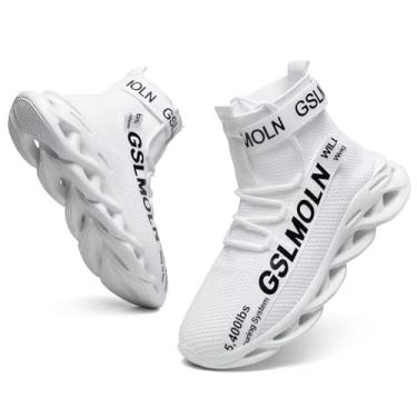 Imagem de Jakcuz Tênis masculino de cano alto respirável academia atlética corrida caminhada tênis menino confortável moda plataforma sapatos, Branco 4, 38