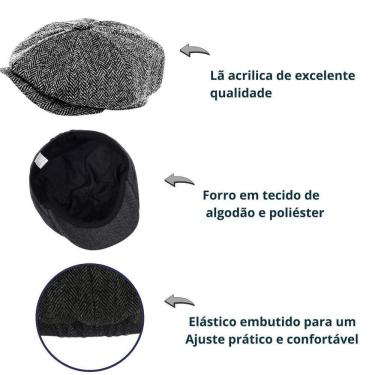 Imagem de Kit Boinas Masculina Inglesa E Italiana Preta/Branca E Preta