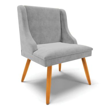 Imagem de Cadeira Estofada para Sala de Jantar Pés Palito Lia Suede Cinza - Ibiza