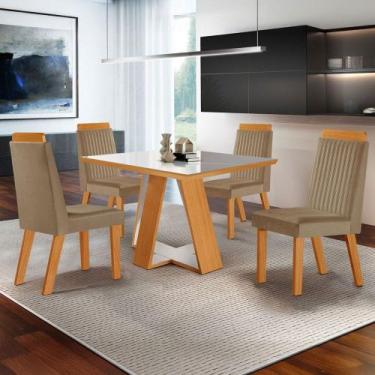Imagem de Mesa de Jantar 4 Lugares Viena com Vidro Castanho/Cinamomo/Suede Capuc