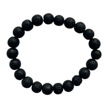 Imagem de Pulseira Pedra Vulcânica Negra Natural Unissex 8 Mm
