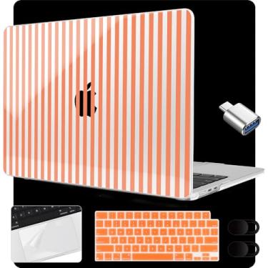 Imagem de MEEgoodo Capa para MacBook Air 38.1 cm M4/M3/M2 2025 2024 2023, compatível com modelo (A3241/A3114/A2941) para MacBook Air de 15 polegadas, laptop com capa de teclado e câmera e adaptador OTG, listras