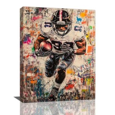 Imagem de Arte de parede de futebol de grafite, decoração de parede com imagens de futebol americano Banksy, pintura de impressão em tela esportiva de rúgbi, pôster esportivo, arte emoldurada para quarto de