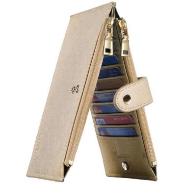 Imagem de Carteira RFID feminina Travelambo, grande, dobrável com bolso com zípe