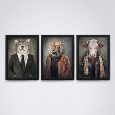 Imagem de Animais Humanos Roupa De Frio Com Moldura Preta A4