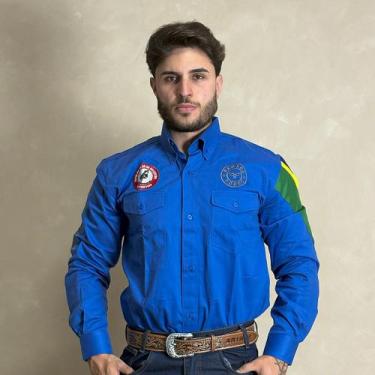 Imagem de Camisao country radade masculina bordada barretos peao, Azul, EGG