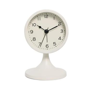 Imagem de Relógio de mesa retrô de metal quartzo despertador silencioso cabeceira luz noturna relógio de mesa decoração de casa relógio de mesa (branco)