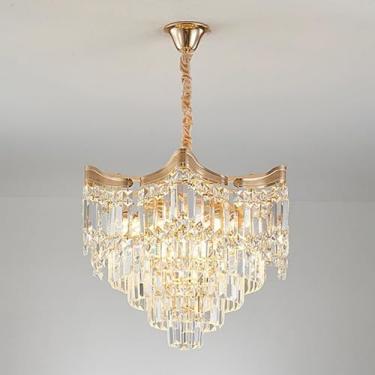 Imagem de Lustre de cristal dourado para hall de entrada, luminária pendente LED regulável, lustre grande para quarto, luminária redonda moderna de teto para sala de estar, sala de jantar, cozinha