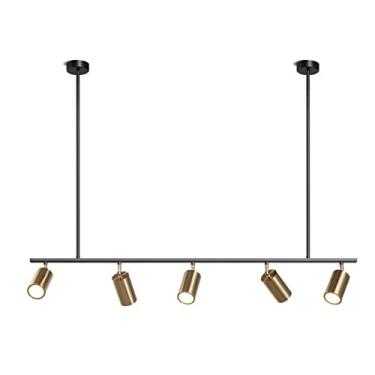 Imagem de Luminárias de trilho LED Luminárias de teto ajustáveis de 5 luzes com suporte de lâmpada giratório, luz pendente linear moderna para ilha de cozinha, sala de estar, quarto (5 luzes) pequeno