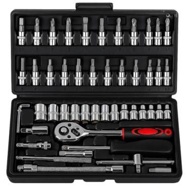 Imagem de Kit de Ferramentas 46 Peças – Chave Catraca 1/4", Soquetes, Allen, Torx, Bits, Extensões e Estojo Portátil – Para Reparos Automotivos, Manutenção, Oficina e Uso Doméstico