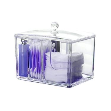 Imagem de Organizador Porta Algodão Cotonete Tampa 4 Compartimentos Multiuso Banheiro em Acrilico