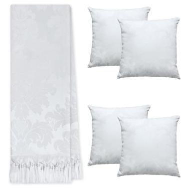 Imagem de Kit Manta Xale Para Sofá E Cama Cores Com 4 Capas de Almofada (1,40x1,80,23 BRANCO)