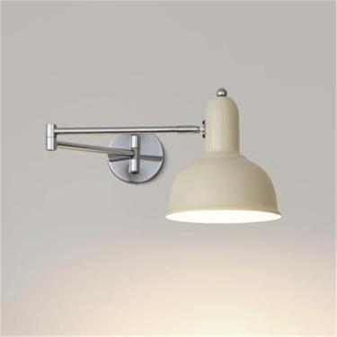 Imagem de Luminárias de parede de metal, arandelas de balanço, luminárias de cabeceira com abajur de celeiro para sala de estar, quarto, luz de leitura, braço oscilante, base ajustável E27 (branco cre