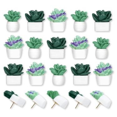 Imagem de 20 peças de tachinhas de flores suculentas para quadro de cortiça, quadros de avisos, paredes de fotos, mapas, quadro branco, quadro de avisos e outros artigos de escritório (três estilos variados)