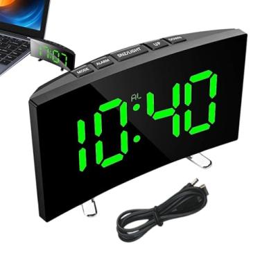 Imagem de Relógio despertador digital, relógio despertador digital, relógio despertador LED com ecrã curvo, relógio despertador com ecrã grande para estúdio de quarto, relógio de secretária LED, relógio