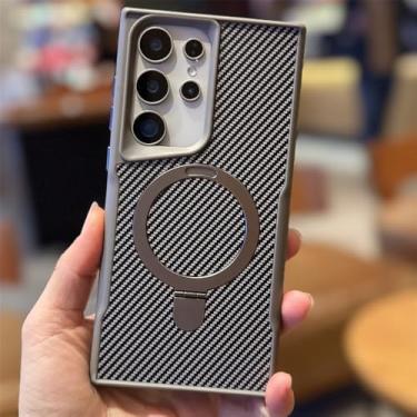 Imagem de Capa magnética de fibra de carbono para Samsung Galaxy S25 Ultra Plus, com suporte de metal e alumínio, para Samsung S24 S23 S22ULTRA, cinza, para Samsung S22 Ultra