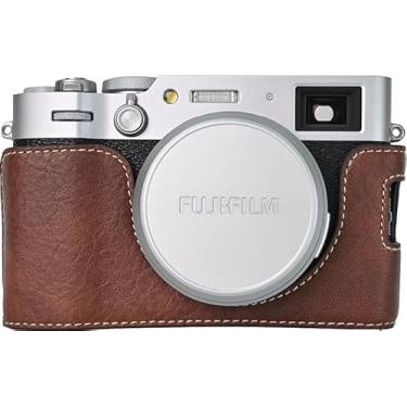 Imagem de Capa X100VI, capa BMAOLLONGB feita à mão de couro liquei, meia câmera, versão com abertura inferior para Fujifilm X100VI com alça de mão (café)