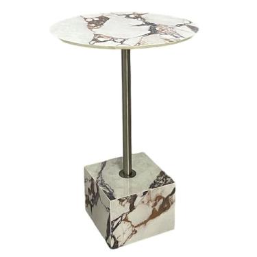 Imagem de Mesa auxiliar mesa de centro com placa de rocha, mesa lateral redonda moderna e simples para casa, apartamento pequeno, mesa de canto de negociação for sala de estar mesa auxiliar para sofá