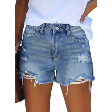 Imagem de Shorts jeans Onlypuff azul claro de cintura alta para mulheres