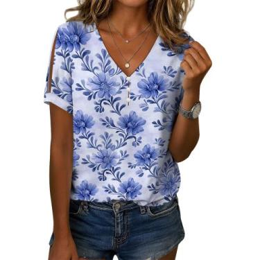 Imagem de Blusa feminina Medlor com decote em V com botões e estampa floral 2025