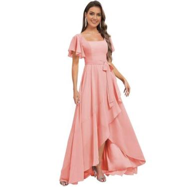 Imagem de Vestido de dama de honra Monvelli Flowy Chiffon Empire Waist Coral