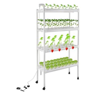 Imagem de WANLECY Sistema de cultivo hidropônico com bomba de água e temporizador, kit de cultivo de vegetais hidropônicos de 4 camadas 108 locais Tubos PVC-U de grau alimentício para frutas, legumes, ervas