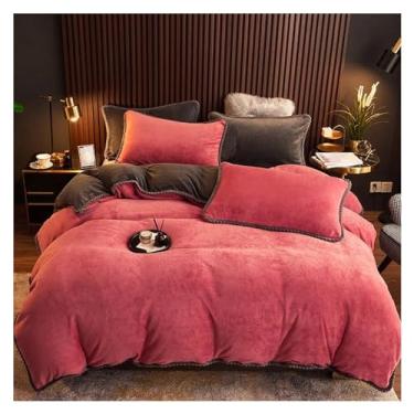 Imagem de 4 peças de capa de edredom de flanela lisa quente para o inverno, super macia, aconchegante, conjunto de lençol de cama para casa (8 Queen)