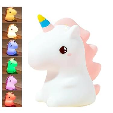 Imagem de Luminária Infantil Unicórnio de Silicone Led RGB Touch com Timer Recarregável Abajur Decoração Quarto