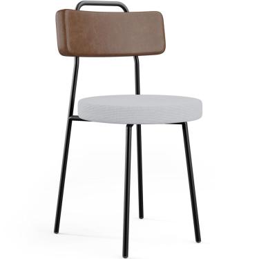 Imagem de Cadeira Decorativa Estofada Para Sala De Jantar Barcelona L02 Couríssimo Marrom Linho Cinza - Lyam