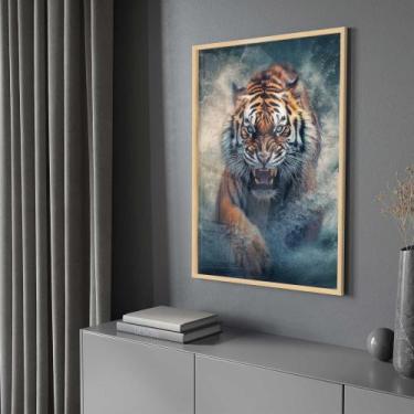 Imagem de Quadro Decorativo com Moldura e Acrilico Cristal Vidro Tigre de Bengal