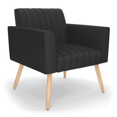 Imagem de Poltrona Viena Gomada Corino Preto Pés Palito Natural - D'Rossi