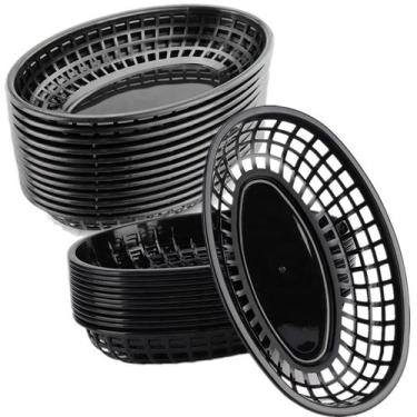 Imagem de Cestas de fast food NROZIET Oval Black, pacote com 50, 8,9 L x 5,3 L c