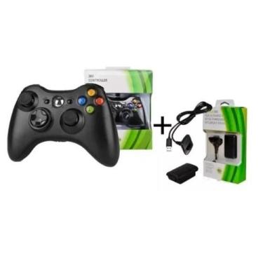 Imagem de Kit Controle Compativel Xbox 360 Sem fio Joystick Manete Bateria Recar