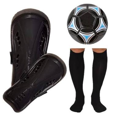 Imagem de Kit Conjunto Caneleira Bola e Meião Apollo Atoalhado Confortável Futeb