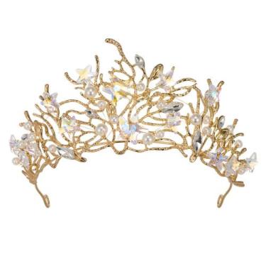 Imagem de Tiara SWEETV Mermaid Gold Princess Crown para meninas e mulheres