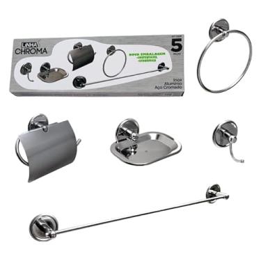 Imagem de KIT ACESSÓRIOS PARA BANHEIRO METAL CHROMA 5 PEÇAS ECO