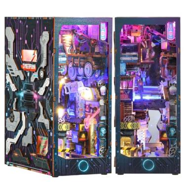 Imagem de HSHGZSR Kit de canto de livro DIY decorativo 3D de madeira para decoração de estante, kit de suporte de livros em miniatura kit de modelo de casa de bonecas com luz de LED, inserção de estante, kits
