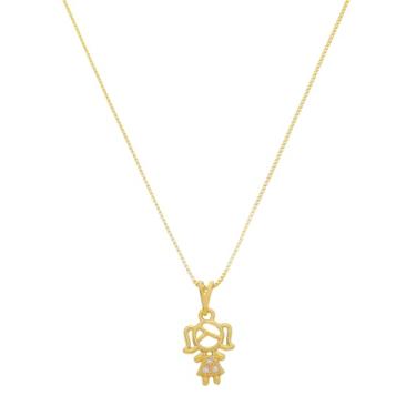 Imagem de Corrente Com Pingente Filhos 1 Menino 1 Menina Folheado Ouro (Menina, Cristal)