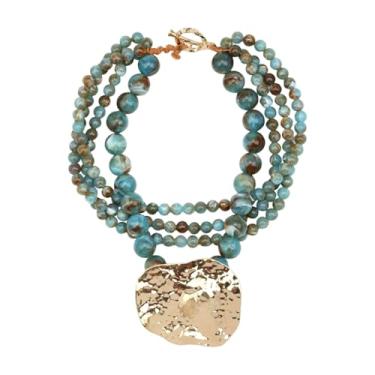 Imagem de Colar feminino com pingente de contas multifios, madeira, pérola, dourado, metal, moda, étnico, tribal, elegante, joia, 20.47 inch, Madeira Pedra, Sem Pedra Preciosa