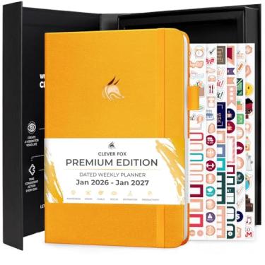 Imagem de Clever Fox Agenda semanal para planejamento e gerenciamento de tempo premium 2026 com rastreador de hábitos e lista de tarefas (amarelo âmbar)