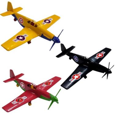 Imagem de 3 Avião de Brinquedo Jato Caça Guerra Infantil Plástico Kit Aeronave Hélice (Amarelo vermelho preto)