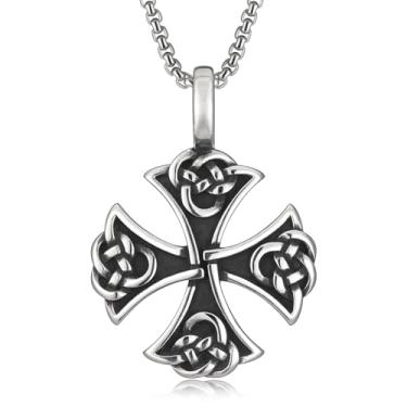 Imagem de HEXALOVA Colar de cruz para homens, pingente de cruz de aço inoxidável prateado com corrente, colar punk gótico, joia cristã gótica para mulheres, Aço inoxidável, Sem Pedra Preciosa