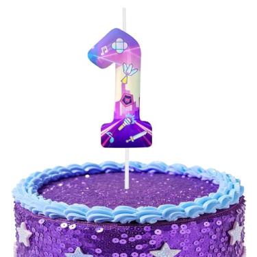 Imagem de Velas roxas de aniversário número 1, topo de bolo com tema de desenho animado para decoração de bolo para meninos e meninas, decorações de aniversário, suprimentos de festa, velas numéricas para