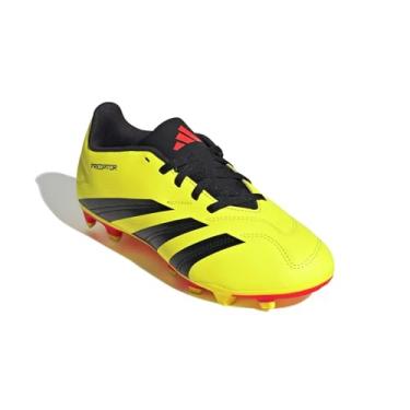 Imagem de adidas Tênis unissex Child Club Predator 24 Flexível Ground, Team Solar Amarelo/Preto/Vermelho Solar, 2 Little Kid