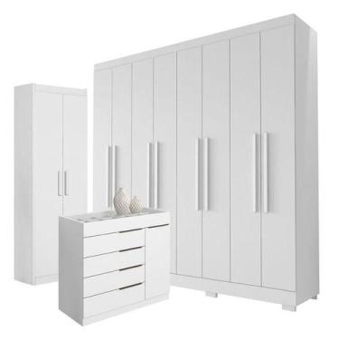 Imagem de Guarda Roupa Casal Porto 8 Portas 4 Gavetas com Cômoda Sapateira Sevil