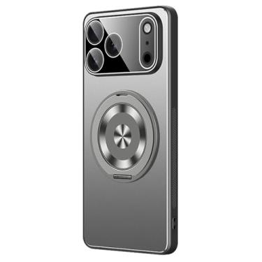 Imagem de HAOMRIYL Capa para iPhone 17 Pro Max/17 Pro/Air/17, capa com suporte de anel giratório, fina, à prova de choque, proteção de lente PC Shell, cinza, 17